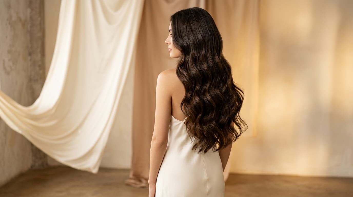 Model with long luxurious remy hair extensions