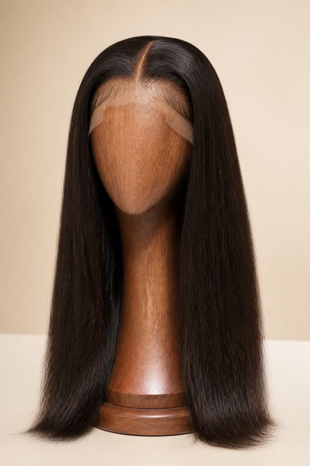 HD lace frontal wig in natural black, side profile